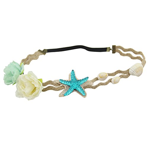 QtGirl Women Girls Bohemia Headband Shell Starfish Floral Stretchable Hemp Rope Hairband Bridal Headpieces Hair Accessories