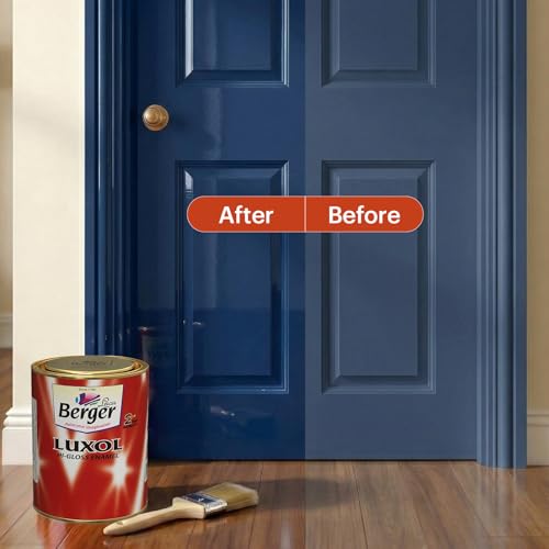 Image of BERGER Luxol Hi-Gloss Enamel Paint | Oil-Based | Mirror Like Durable Weather Resistant High Gloss Finish |for Interior & Exterior Wall Wood Metal Surfaces |Green Pro Certified (500mL,Oxford Blue)