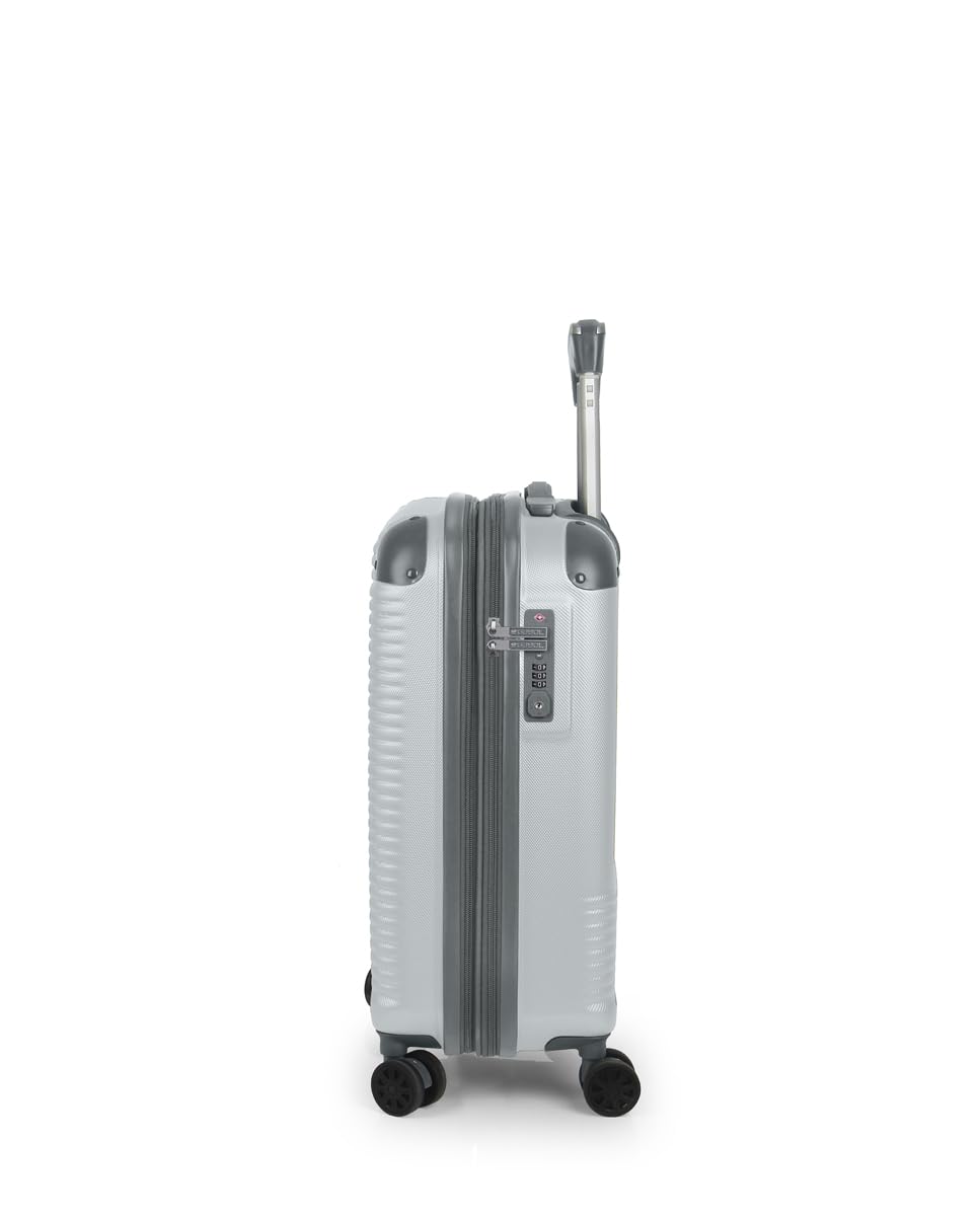 Gabol - Maleta de Cabina Rígida Expandible Balance XP 55x40x22/25 cm - Equipaje de Mano de 2,7kg con Capacidad hasta 45L - 4 Ruedas Dobles 360° y Cerradura TSA - Diseño Español en ABS - Color Plata