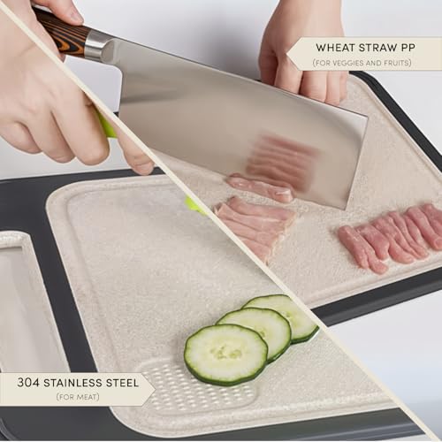 Tabla de cortar metálica de acero inoxidable de doble cara (34.93x24.89 cm), apta para lavavajillas, duradera e higiénica miniatura 6