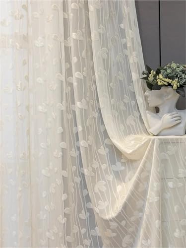 Rideau dentelle transparent beige de protection solaire pour salon - 3