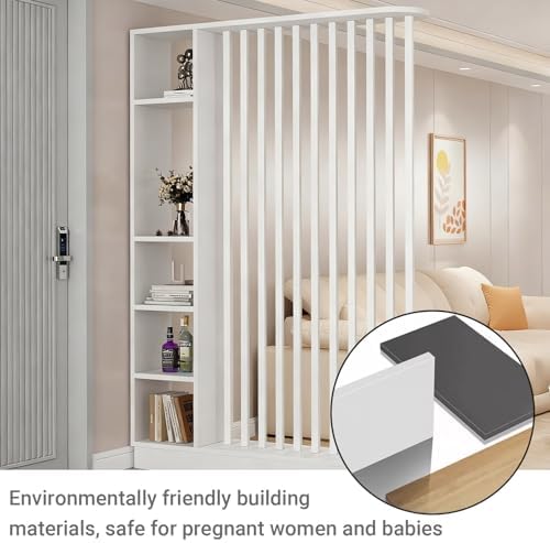 Modern Chinese Room Divider with Shelves - Stylish Privacy Screen & Storage Cabinet for Small Spaces, Entryway or Living Room (Gray & White, 31.5x9.4x79.5in)