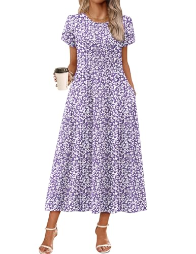 Image of Zeagoo Summer Dresses for Women 2026 Maxi Bohemian Floral Short Sleeve Long Dress Casual Flowy Tired Beach Sundress
