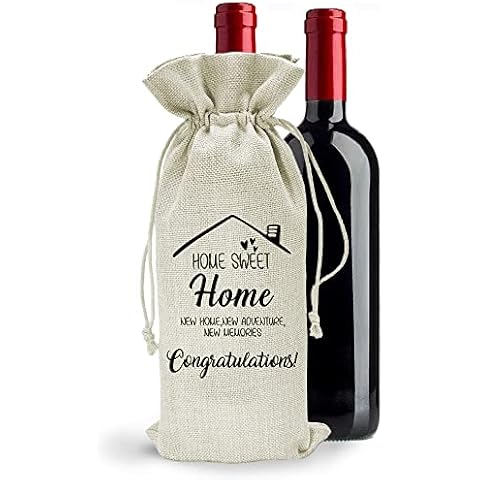 VELENTI Wine Gift Bag - Natural Cotton Bags with Drawstring Closure - Elegant Wine Bag, Champagne Gift Bag - Housewarming Gift, New House Gifts, Hostess Gifts, New Home Gifts for Men, Women, Couples Cover