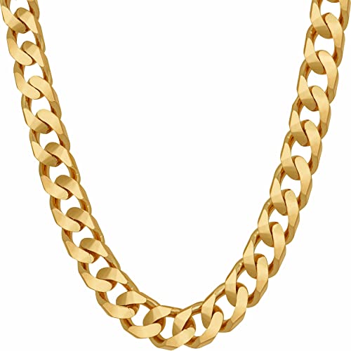 LIFETIME JEWELRY 8mm Cuban Curb Link Chain Necklaces for Women & Men 24k Gold Plated (16 inches)