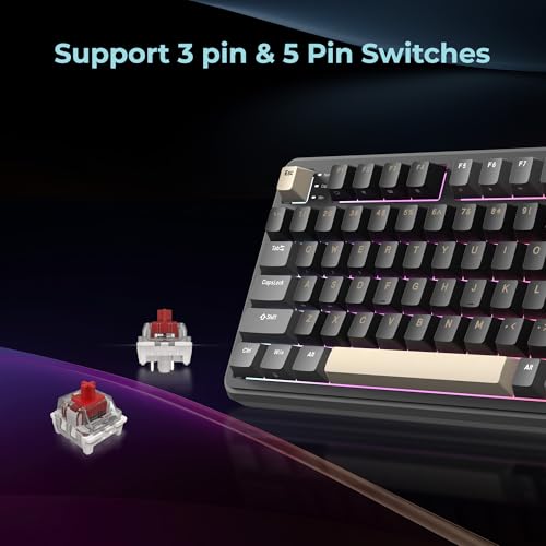 Image of Rosewill Neon S96 Wireless Mechanical Gaming Keyboard, 98-Key Layout w /Volume Knob, Bluetooth / 2.4GHz / USB-C, Hot-Swappable Red Switches, RGB Backlit, 3750mAh Battery, Windows & macOS, Black
