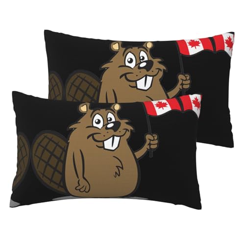 Beaver Printing Imitation Linen Pillow Cases Set Of 2 Luxury Pillow Cases 12x20 Inches For Sofa,Bed,Office