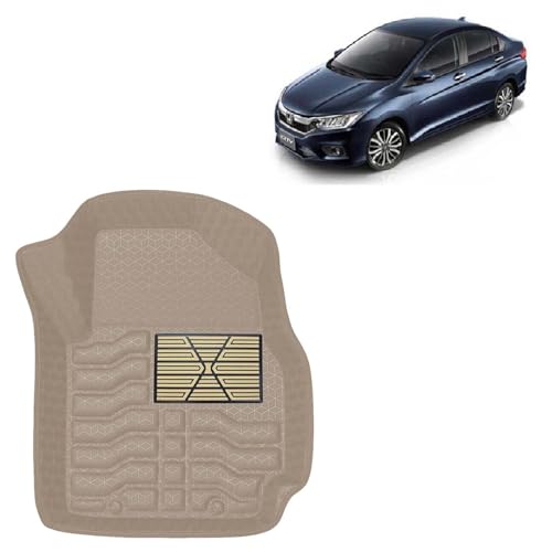 Image of Kingsway Accessories Premium 4.5D Car Floor Mats Only Compatible with Honda City (Manual Transmission) Year 2017 to 2019, 3 Pcs, 100% Waterproof Tray Shape PVC Foot Mats | Beige | 1 Year Warranty