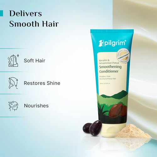 Image of Pilgrim Amazonian Patu & Keratin Hair Smoothing Conditioner - 200ml (Pack of 2), Unscented- For Dry & Frizzy Hair With Sacha Inchi|Hair Conditioner For Smooth & Silky Hair|Silicone Free | Pack of 2, For Dry & Frizzy Hair, With Sacha Inchi, Silicone Free, Unscented