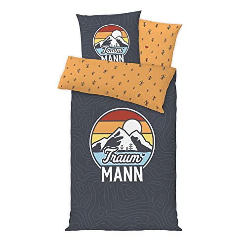 Gruss & CO Bettwäsche Motiv Traummann | 135 cm x 200 cm | Kissen 80 cm x 80 cm | Baumwolle, Reißverschluss | Bettwäsche Garnitur | 47888