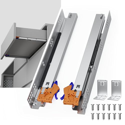 PHWALK 24 Inch Soft Close Undermount Drawer Slides, Concealed Drawer Rails with Rear Brackets for Kitchen Cabinets, TV Stand, Closet Drawers (1 Pair) (24 Inch)