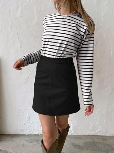 LilyCoco Women's Casual Striped Long Sleeve Shirts Crewneck Basic Loose Fit T Shirt4