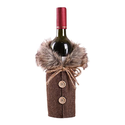 Portabotellas de vino Navidad | Funda reutilizable para bolsas de vino con cuello de piel sintética y abrigo con botones,Decoraciones de la cubierta de la botella de vino de Navidad para Generic
