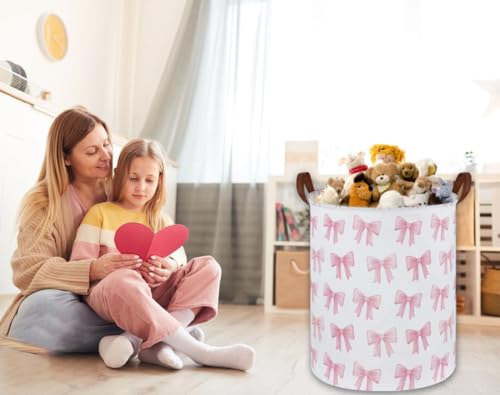 Image of Kids Laundry Hamper,Pink Laundry Basket Collapsible Girls Storage Baskets for Home Decor,Office,Toy Organizer,(Pink Bowknot)