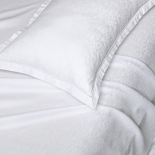 Image of Story@Home Supersoft Long Staple Premium Cotton Compact Yarn King Size Motif Printed Flat Double Bedsheet wih 2 Pillow Cover I 500 TC, 108x108 Inch - White Motif