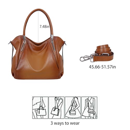 Image of HESHE Leather Shoulder Purses for Women Tote Handbags Satchel Hobo Handbag | Designer Genuine Leather Travel Top Handle Work Bag Ladies Crossbody Purses Adjustable Straps Large Capacity Zippered Closure