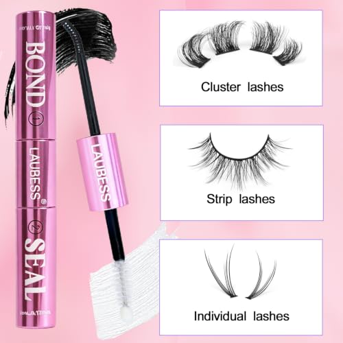 Image of Lash Glue for Eyelash Clusters LAUBESS Waterproof 2-IN-1 Lash Bond and Seal Eyelash Glue Long Lasting 72H DIY Lash Extension Glue Home Use Non-Irritating (Black 5ml+5ml)