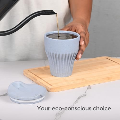 Image of Eha Earth Friendly Rafter Coffee Mug with Lid | Tea Cup Set | 300 ml | Made with Rice Husk | Microwave Safe Mugs for Gifting | 4 Unit | Multi Light