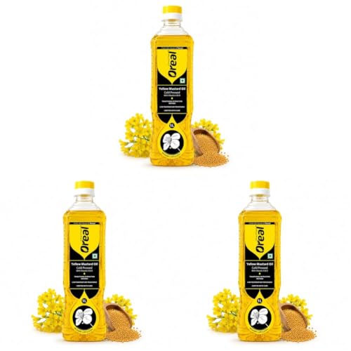 Image of Oreal Yellow Mustard Oil, 1 Litre (Pack of 3)