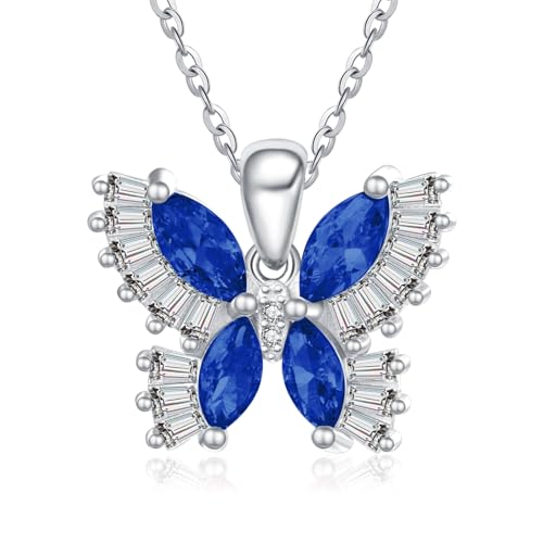 Butterfly Necklace for Women White Gold Animal Jewelry With 12 Months Birthstone Anniversary Birthday Gifts for Her Wife