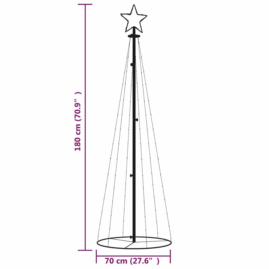 vidaXL Árbol de Navidad Cónico 108 LED Iluminación Navideña Festival Adorno Decoración Jardín Patio Exteiror Interior Blanco Cálido 70x180 cm