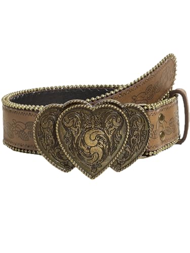 Western Belt for Women Brown Country Belt with Vintage Buckle Cowgirls Cowboys Leather Belt for Jeans Pant