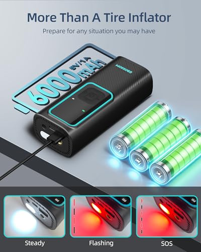 Image of Tire Inflator Portable Air Compressor, 150 PSI Mini Car Air Pump with 6000mAh Battery,12V DC, Pressure Gauge, Cordless Tire Inflator Rechargeable with Display & LED for Car, Motocycle, Bikes, Balls