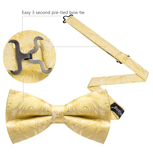Image of YOHOWA Paisley Striped Men Bow Tie Pre-Tied Formal Adjustable Colorful Bowties Handkerchief Cufflinks Set Wedding Party