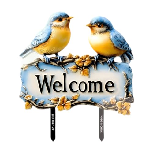 MotiveTech Cartello da Giardino Welcome Birds in PVC Colorato, per Prato E Cortile All'aperto