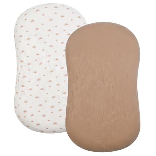 Image of Baby Lounger Cover, Muslin Baby Nest Cover 2 Pack, 100% Cotton Newborn Lounger Cover, Infant Lounger Cover, Breathable Adjustable Slipcover for Boys Girls, Covers Only