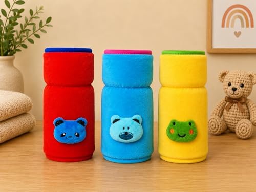 THE LITTLE LOOKERS Bottle Cover for Philips Avent/Wide Neck Feeders Soft Plush Stretchable Baby Feeding Bottle Cover with Easy to Hold Strap (Blue, Red & Yellow, Wide Neck 240-330ml/8-11OZ)