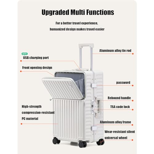 BEITH Hardside Luggage with USB, Hook, Cup Holder, BSM001 Aluminum Frame Suitcase with TSA Lock, Front Open, 360° Double Spinner Wheels, PC Alloy Box Shell, Aluminum Lifting Rod, Waterproof, Durable3