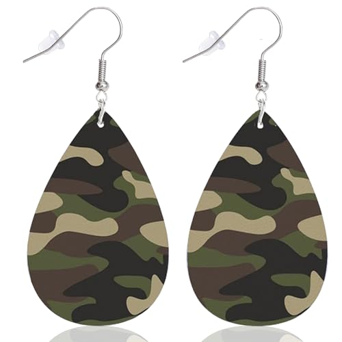 Camo earrings for women, Festive Dangle Army Green Earrings, for Various Festivals Celebration Party, Trendy Camouflage Army Green Dangle Fun Hook Earrings, for Jewelry Outfits Accessories