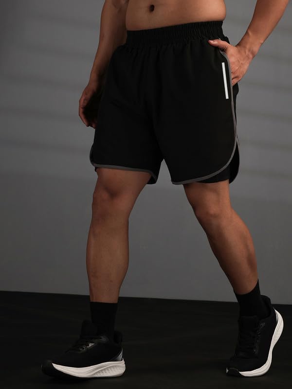 Image of CHKOKKO Double Layered Gym Shorts for Men Workout | Compression Inner Layer with Pockets Across Inner Outer and Back | Dry Fit Sports Athletic wear for Running Jogging or Training