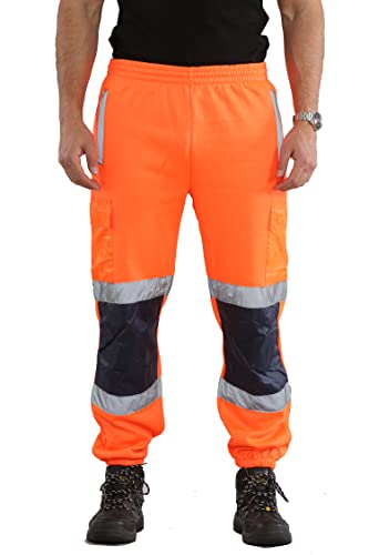 Image of kraftd Mens Hi Vis Work Trousers Hi Viz Joggers Reflective Workwear High Visibility Tracksuit Bottoms