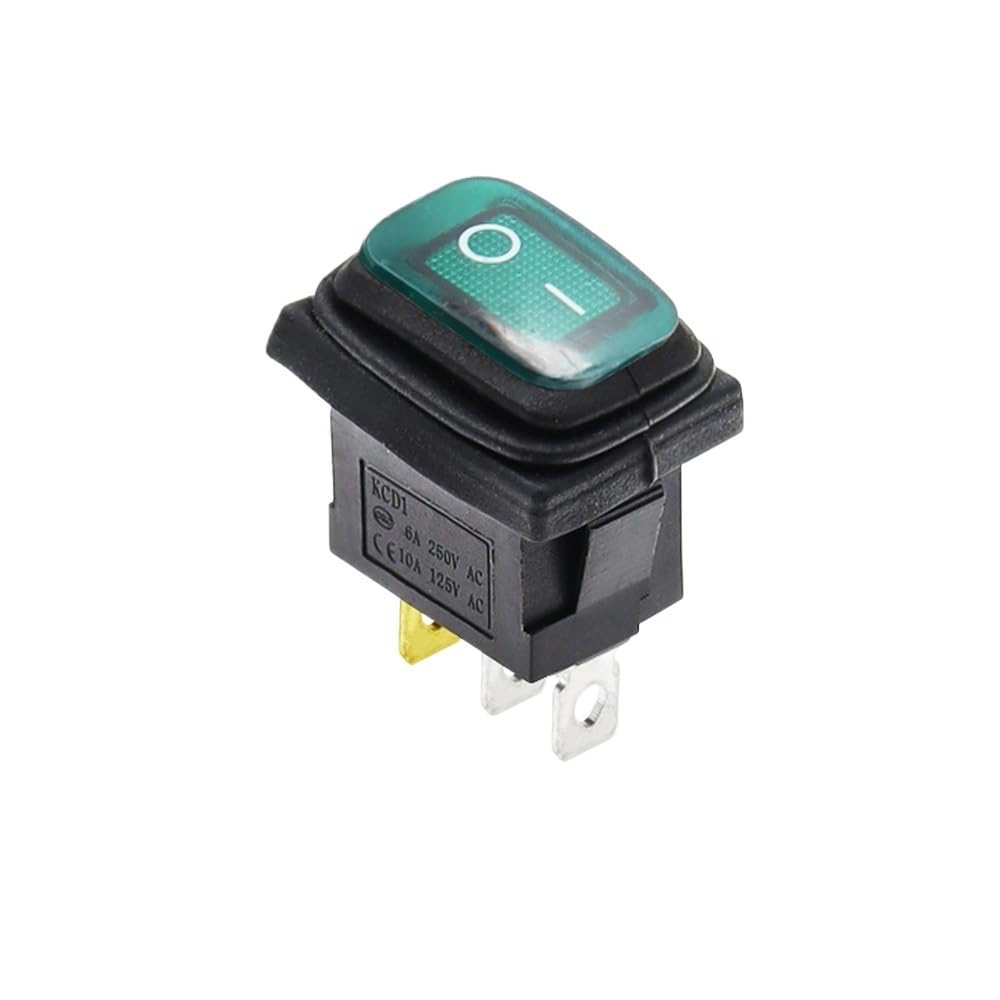 IDGTTLDF 1PCS 15X21MM On-Off IP67 3Pin Green light 6A 10A 250VAC Push Button Switch Rocker Switch