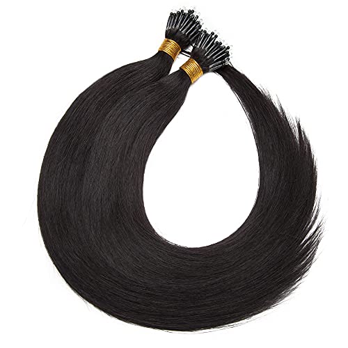 SEGO Nano Ring Hair Extensions Human Hair Balayage Nano Beads Pre-bonded Seamless Hairpieces Loop Hand Tied Nano Tip Remy Hair Highlight Hair for Women 1g/strand 50g/pack -16 Inch -1B Natural Black