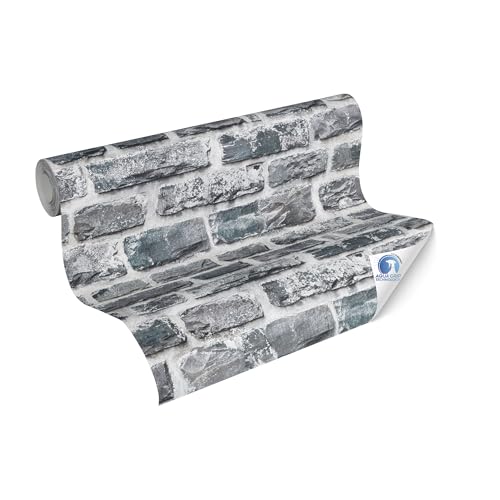 Livingwalls Papel pintado mural DESIGNDROP - Papel pintado en tejido sin tejer revestido de piedra, gris, negro - 10,05m x 0,53m - papel pintado moderno efecto piedra natural para el salón - 784571