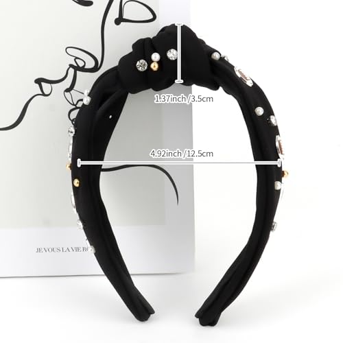 CIEHER Baseball Knotted Headband for Women Crystal Baseball Headband Fun Sports Team Game Day Twisted Knot Hairband Spring Summer Baseball Hair Accessories for Baseball Fans Black Football Headband