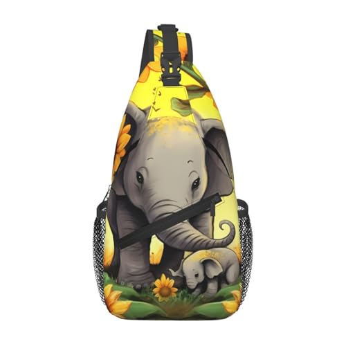 Bolso cruzado de pecho para hombre con diseño elefante y girasoles