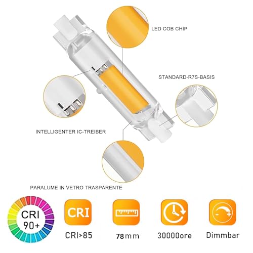 Bombilla LED R7S 20W 78mm Regulable 3000K Pack 4 3