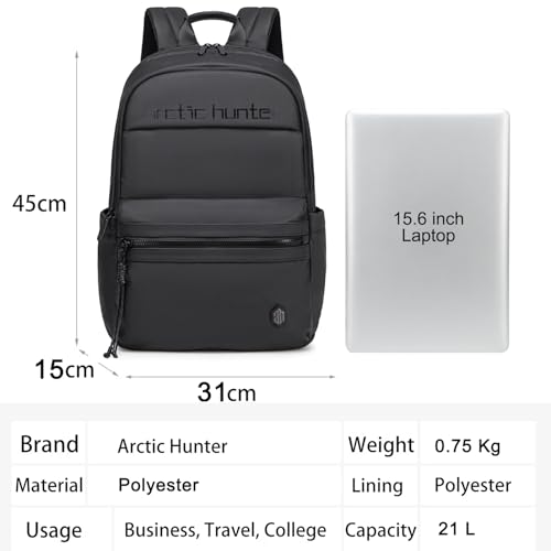 Image of Arctic Hunter Compact Backpack for Men Women 21L One-Day-Capacity Slim 15.6 inch Laptop Bag Sleek Lightweight Water-resistant Small Laptop Backpack for Casual College Daypack