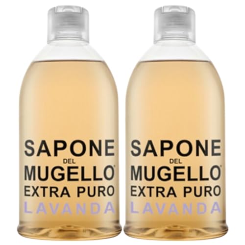 Sapone Extra Puro Per Mani, Viso e Corpo, LAVANDA. Con Estratto Biologico Di Foglia Di Olivo e Olio Essenziale Di lavanda 1000ml (2 Flaconi)