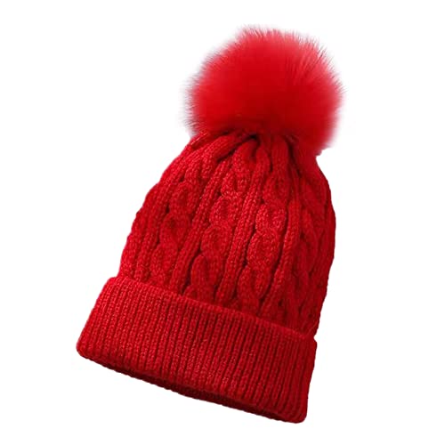 Gorro Invierno Niña 1 Año Gorro de Punto y cálido para bebés y niños, Gorro de Invierno para niños con Gorro de Capucha de Lana Gorro Niño (Red, One Size)