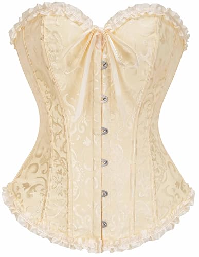 Vrapo Overbust Corset Top for Women - BeigeVanilla - Size XS