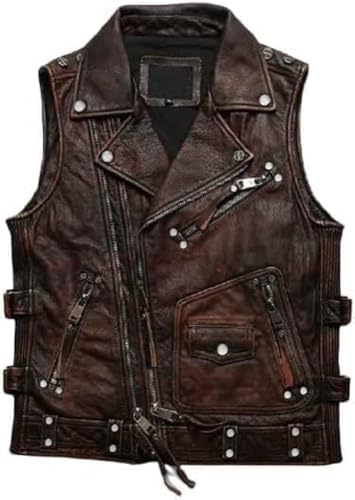 Hide & Seek Men’s Vintage Classic 1950's Brando Cowhide Leather Classic Sleeveless Biker Motorcycle Leather Vest2
