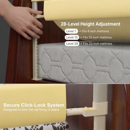 Image of BAYBEE Baby Bed Rail Guard (180x80cm) | Bed Railing for Baby Safety with 28 Height Adjustable Bedside Protector for Babies Falling | Foldable Bed Safety Guard for Kids (1 Side, (Beige)