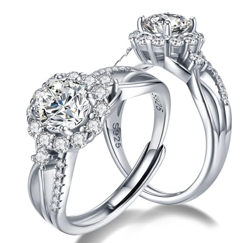 Atylyk 1 Carat G color VVS1 Moissanite Adjustable Engagement Flower Ring Wedding Promise 925 Sterling Silver Solitaire Rings for Women