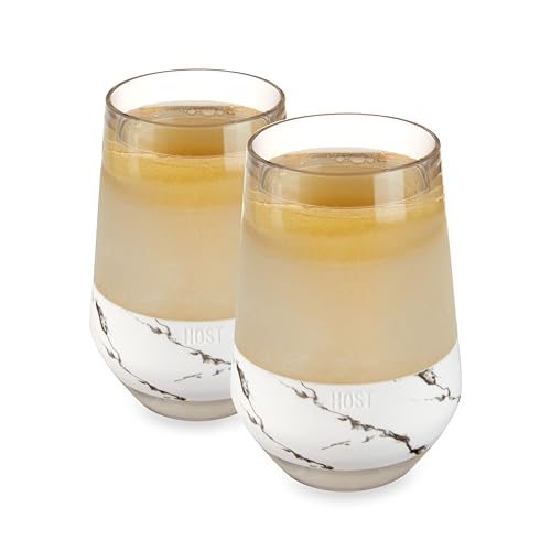 Image of HOST Freeze XL Cooling Cup in Double Walled Insulated Freezable Drink Chilling Tumbler with Freezing Gel, 12 Ounces - Set of 2, Marble
