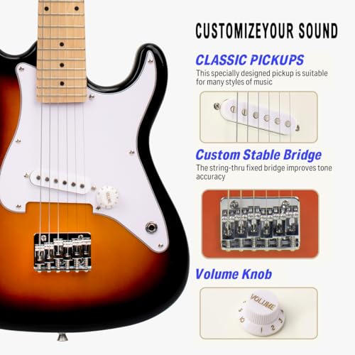 Image of 32 Inch Kids Electric Guitar Beginner Kit, Junior Size Mini Electric Guitar for Children with 5W Amplifier and Guitar bag, Unisex (Sunburst)